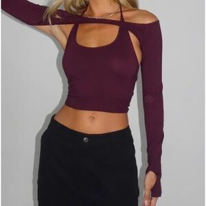 Y2K oxblood halter top and shrug set